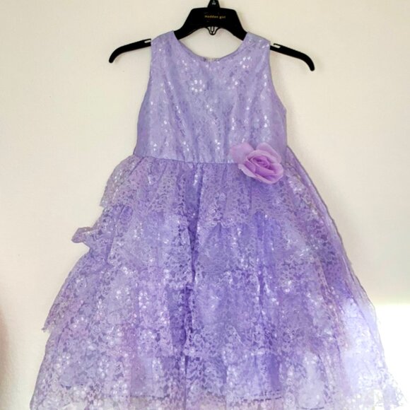 L.A. Tara for kids Purple Lace Flared Layered Dress Girls size 8 with flower - Picture 2 of 8